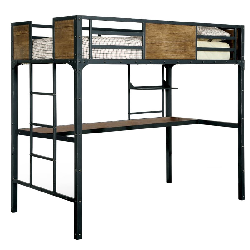 Furniture Of America Baron Twin Over Workstation Metal Bunk Bed In Black, Furniture Of America Bunk Bed