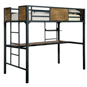 furniture of america baron metal twin over work station bunk bed in black