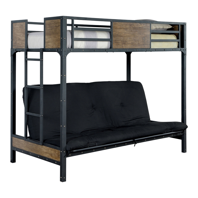 Furniture Of America Baron Industrial, Black Metal Twin Over Futon Bunk Bed