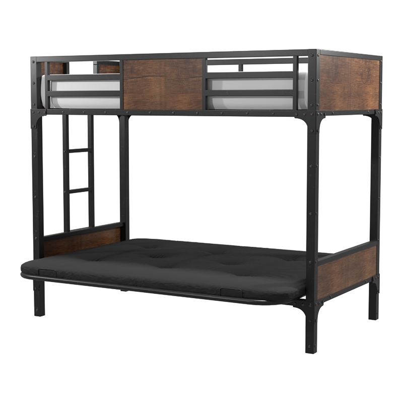 Furniture of America Baron Metal Twin over Futon Bunk Bed in Black