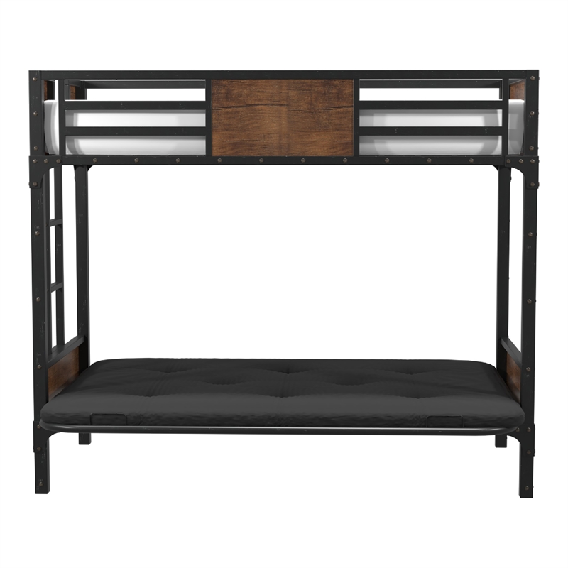 Furniture of America Baron Metal Twin over Futon Bunk Bed in Black