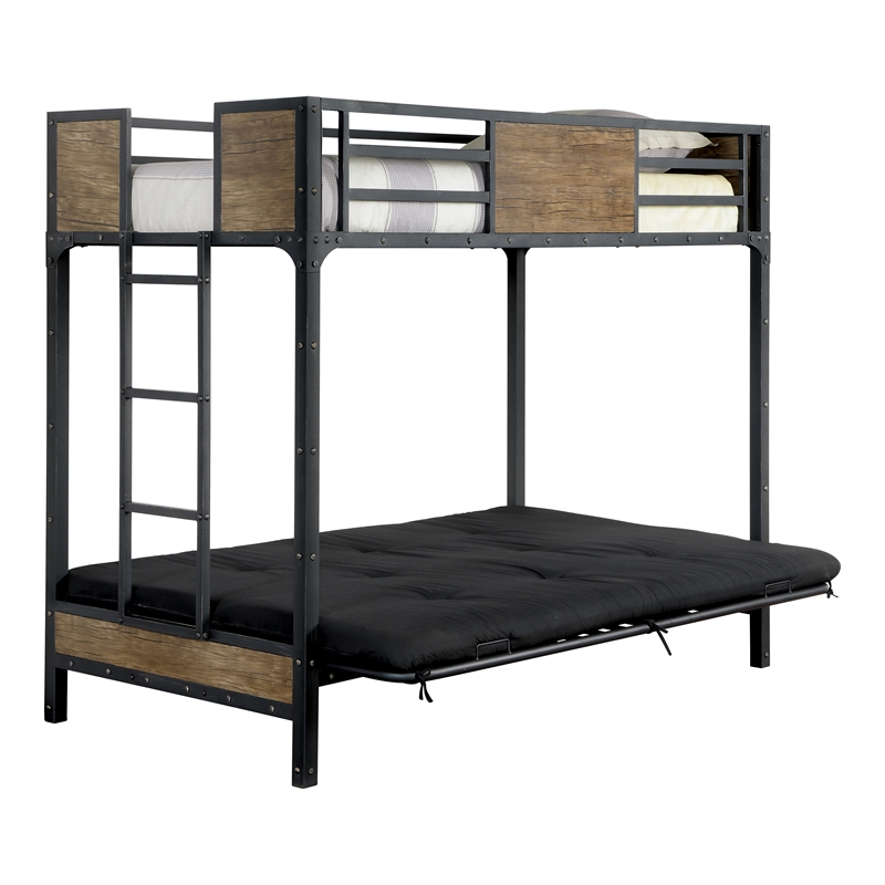 Furniture of America Baron Metal Twin over Futon Bunk Bed in Black