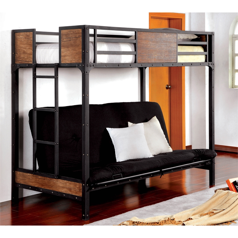 Furniture of America Baron Metal Twin over Futon Bunk Bed in Black