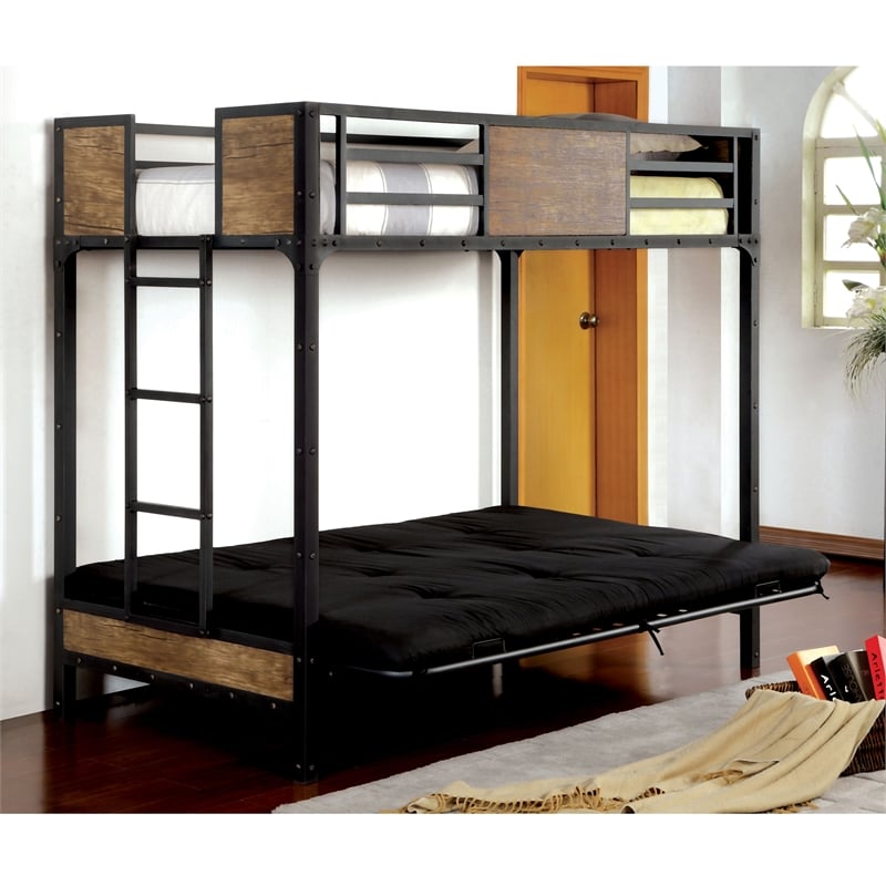 Furniture of America Baron Metal Twin over Futon Bunk Bed in Black