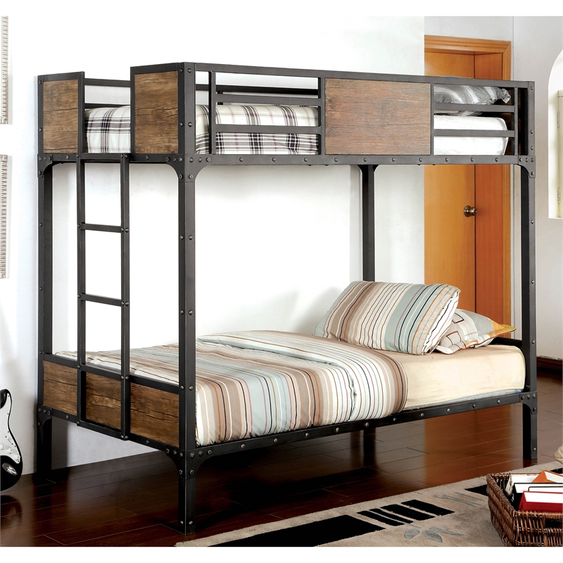 Furniture of America Baron Metal Twin over Twin Bunk Bed in Black