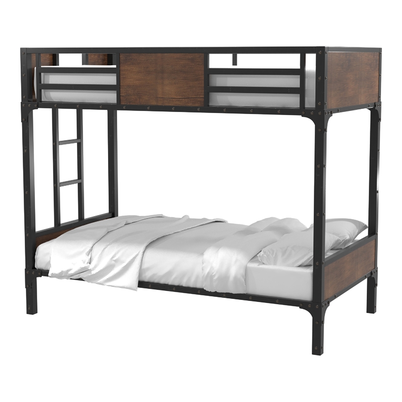 Furniture of America Baron Metal Twin over Twin Bunk Bed in Black