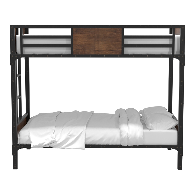 Furniture of America Baron Metal Twin over Twin Bunk Bed in Black