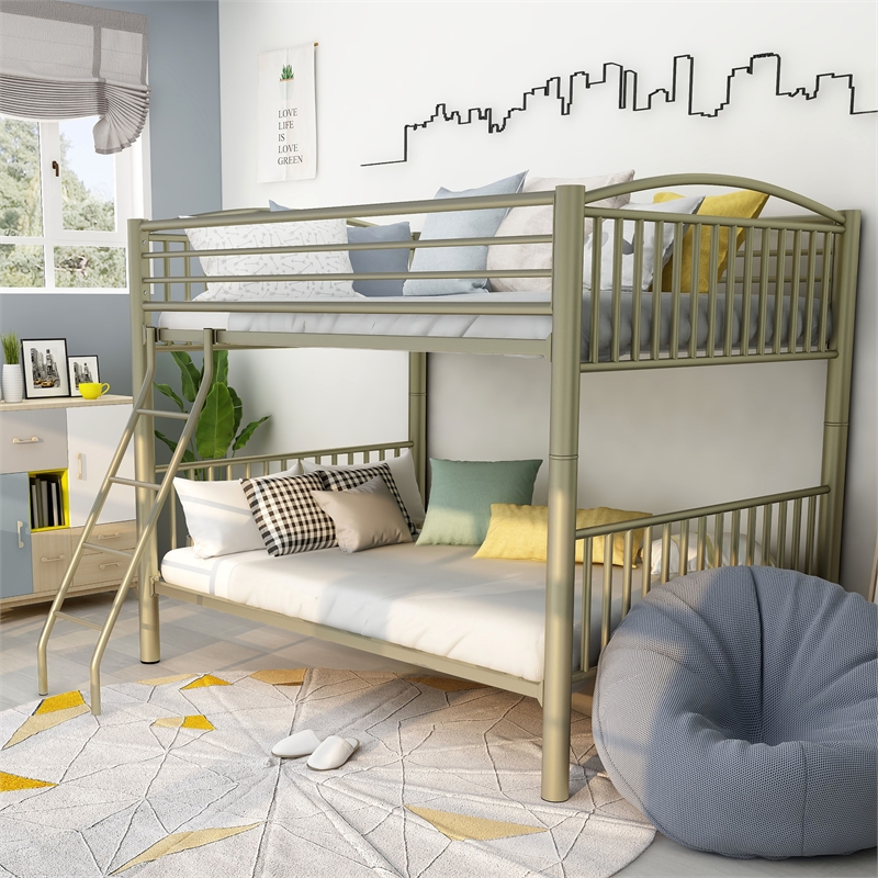 Furniture of America Lohani Metal Full over Full Bunk Bed in Metallic Gold