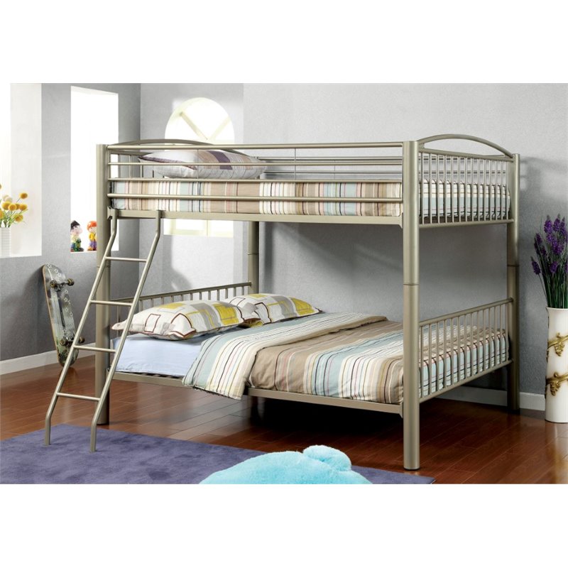 Furniture of America Lohani Metal Full over Full Bunk Bed in Metallic Gold