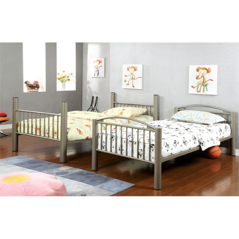 Furniture of America Lohani Metal Twin over Twin Bunk Bed in Metallic Gold
