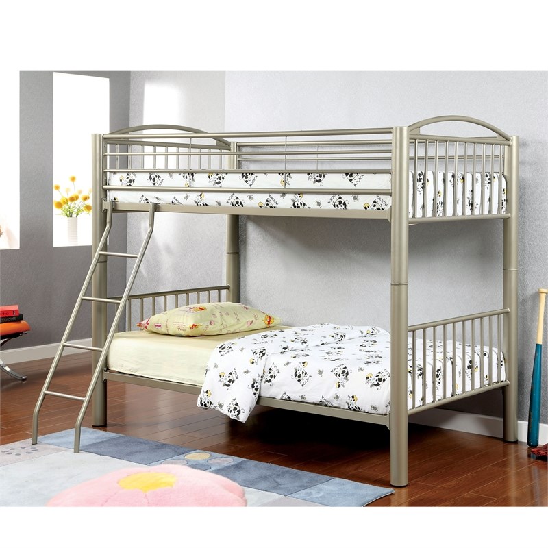 Furniture of America Lohani Metal Twin over Twin Bunk Bed in Metallic Gold