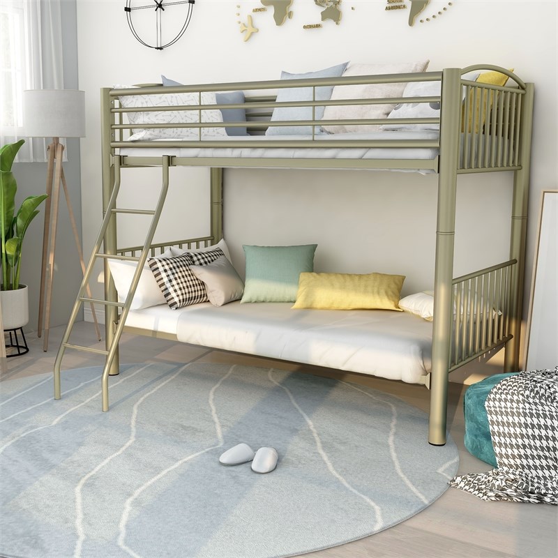 Furniture of America Lohani Metal Twin over Twin Bunk Bed in Metallic Gold