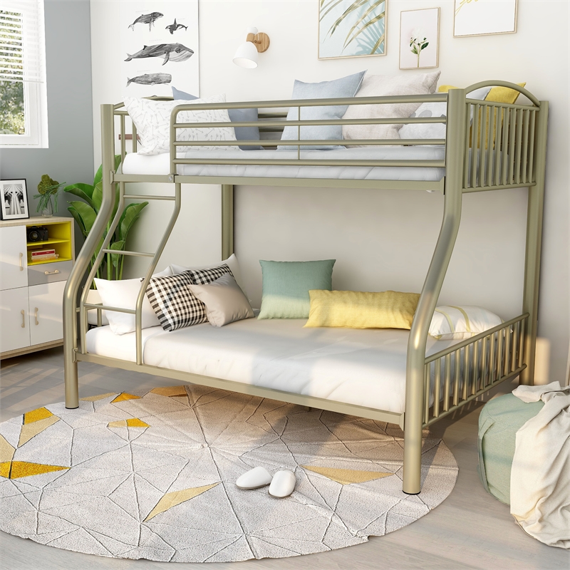 Furniture of America Lohani Metal Twin over Full Bunk Bed in Metallic Gold