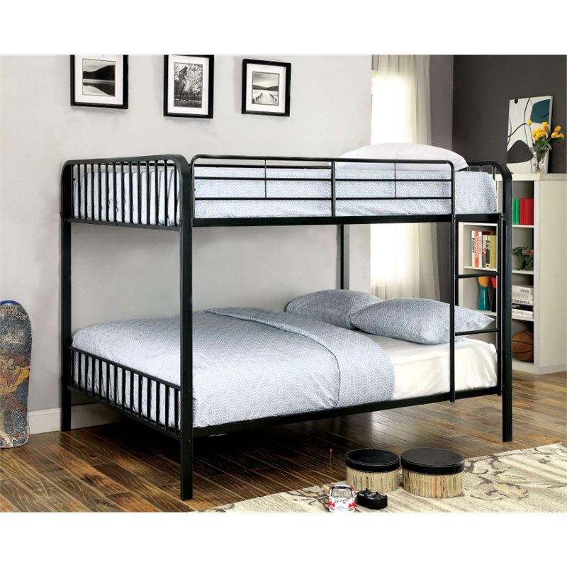 Furniture of America Ciera Metal Full over Full Slat Bunk Bed in Black
