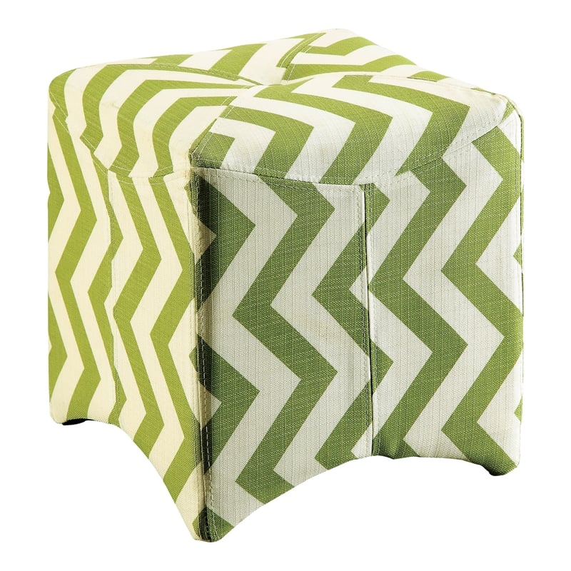 Furniture of America Calta Fabric Upholstered Cube Ottoman in Chevron Green