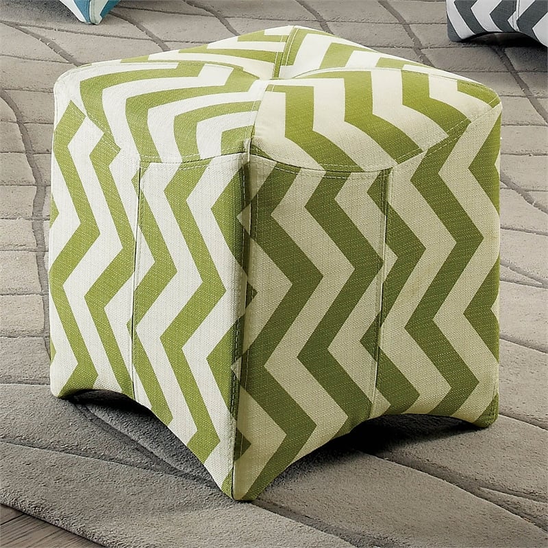 Furniture of America Calta Fabric Upholstered Cube Ottoman in Chevron Green