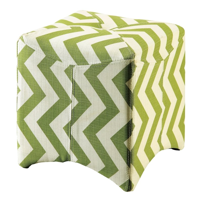 Furniture of America Calta Fabric Upholstered Cube Ottoman in Chevron Green