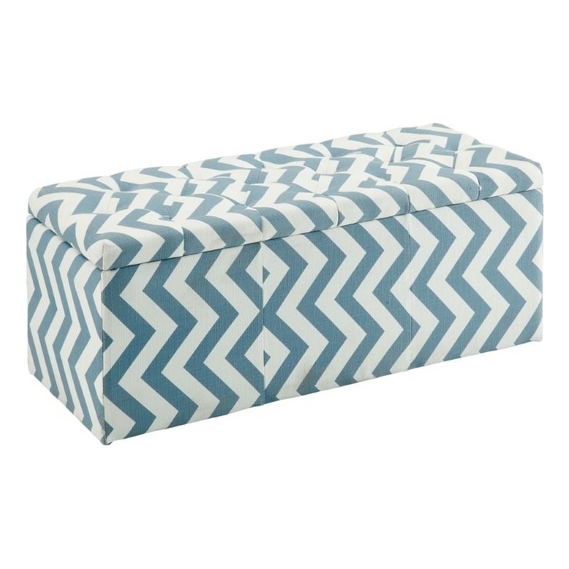 Furniture of America Laina Contemporary Fabric Storage Bench in Blue