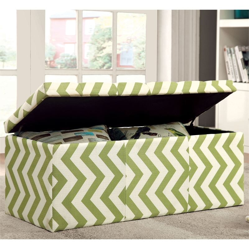 Furniture of America Laina Contemporary Fabric Storage Bench in Green