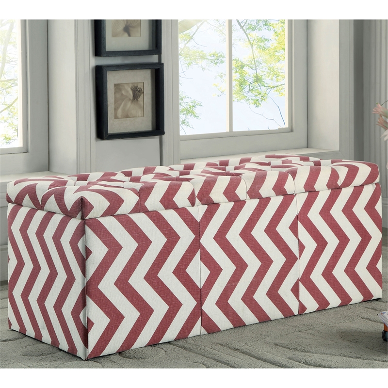 Furniture of America Laina Contemporary Fabric Storage Bench in Red