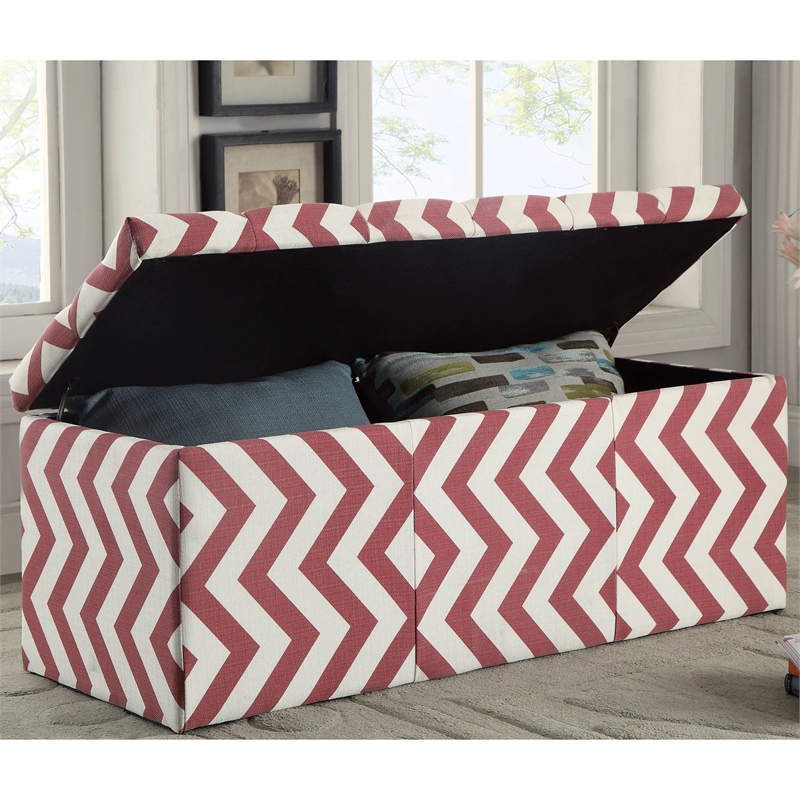 Furniture of America Laina Contemporary Fabric Storage Bench in Red