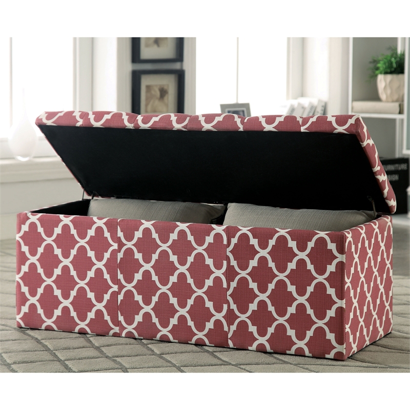 Furniture of America Haas Contemporary Fabric Storage Ottoman in Red