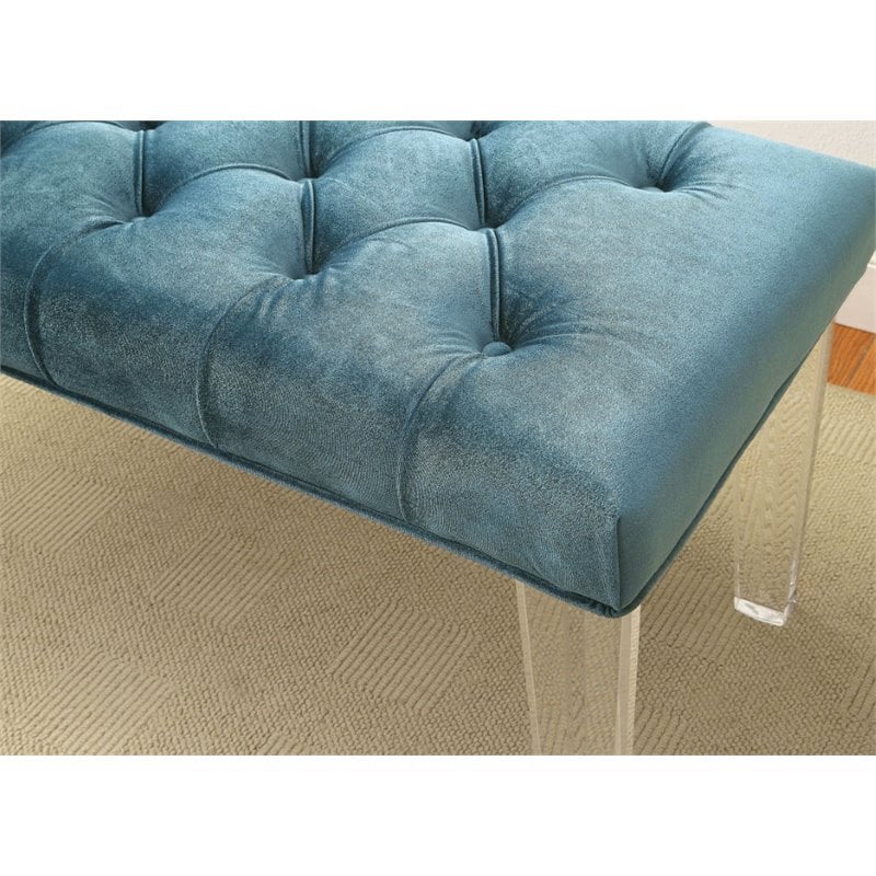 Furniture of America Eliza Contemporary Fabric Bench with Acrylic Legs in Blue