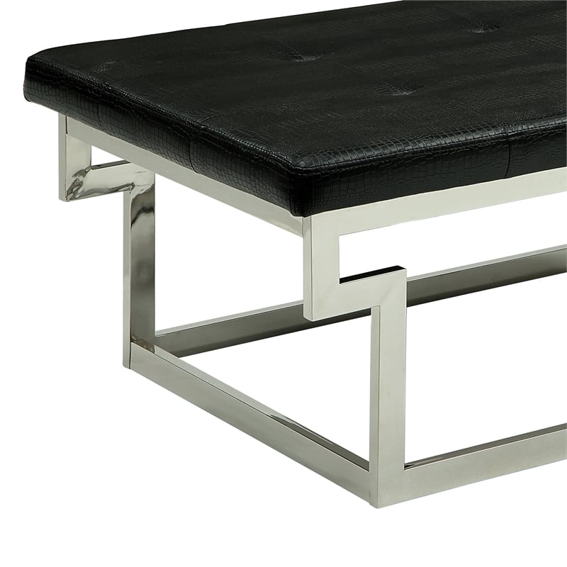 Furniture of America Jaxi Contemporary Faux Leather Tufted Bench in Black