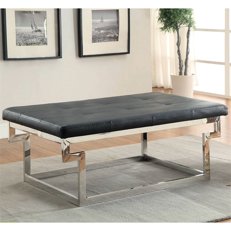 Furniture of America Jaxi Contemporary Faux Leather Tufted Bench in Black