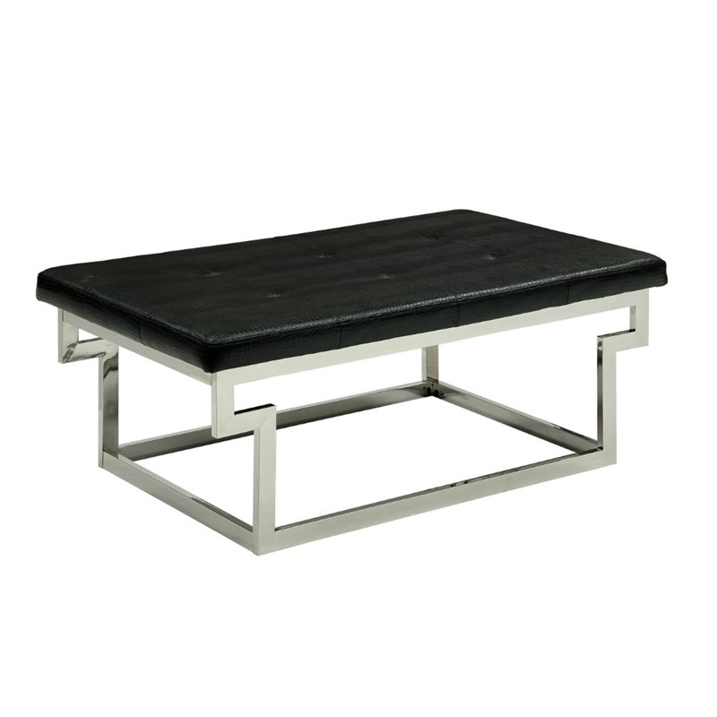 Furniture of America Jaxi Contemporary Faux Leather Tufted Bench in Black