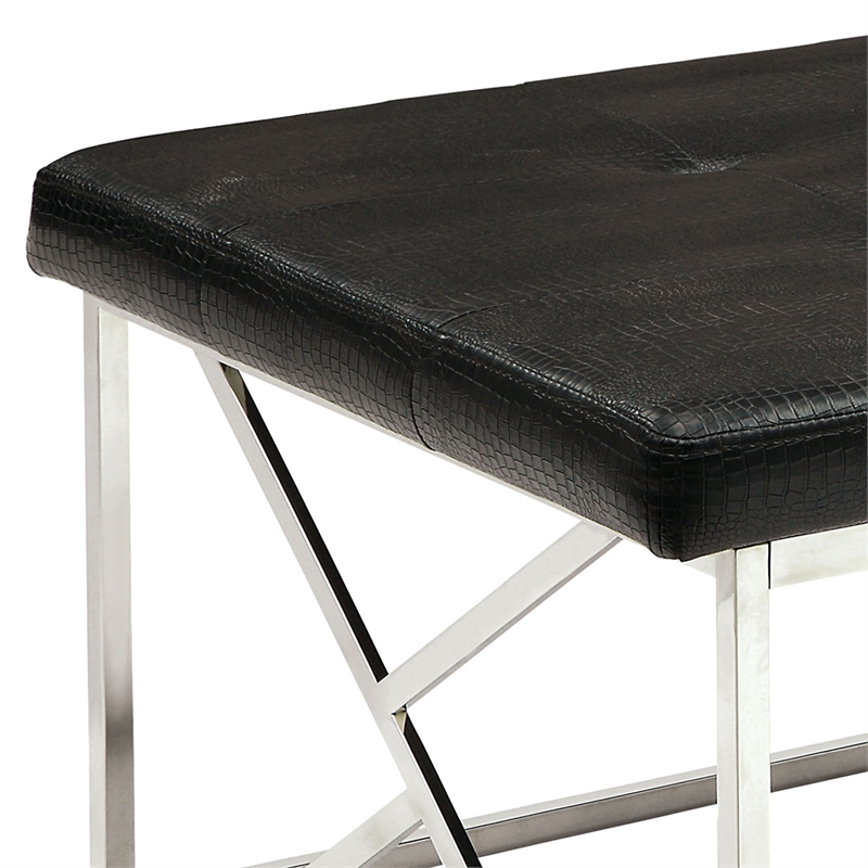 Furniture of America Motto Contemporary Faux Leather Tufted Bench in Black