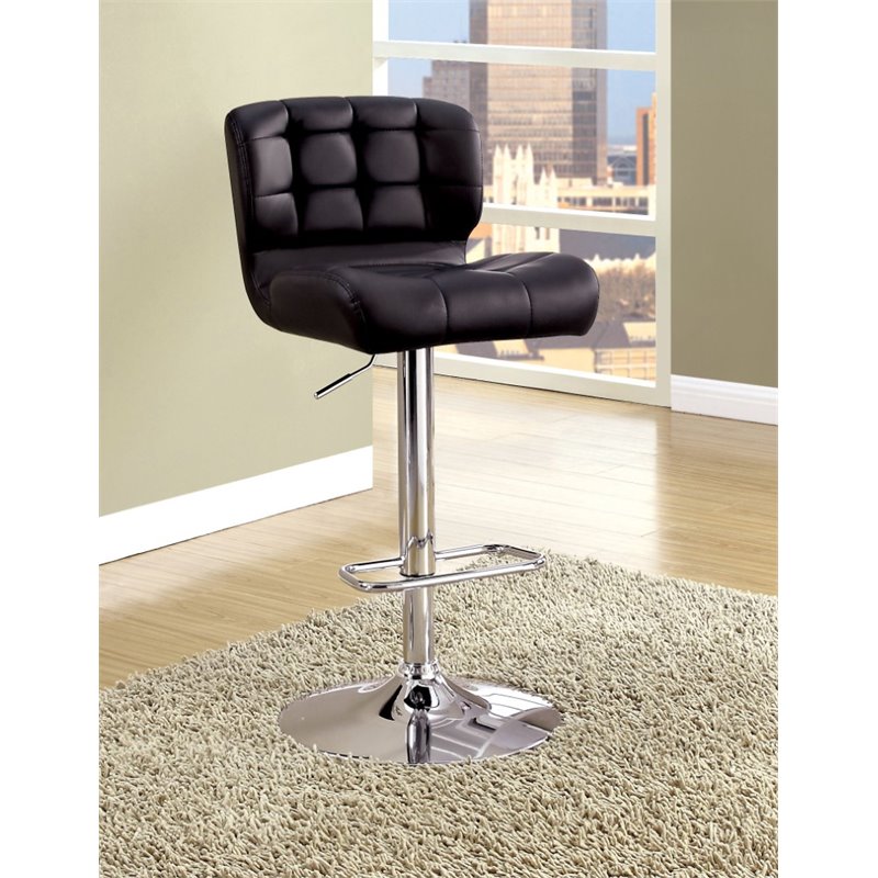 Furniture of America Birch Adjustable Faux Leather Bar Stool in Black
