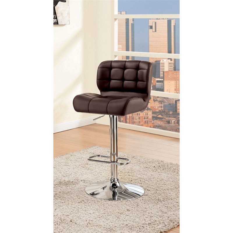 Furniture of America Birch Faux Leather Adjustable Bar Stool in Brown