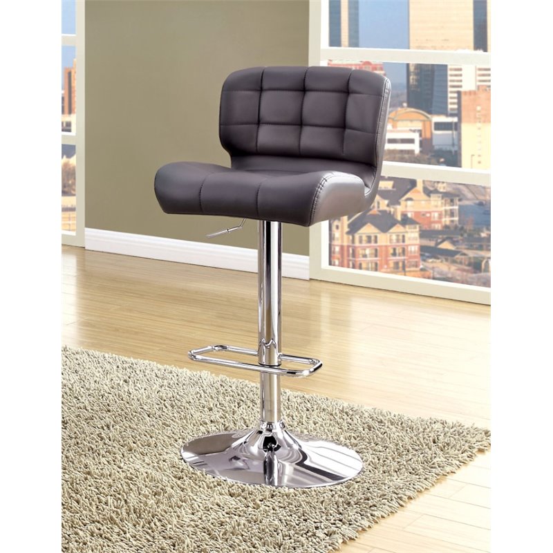 Furniture of America Birch Adjustable Faux Leather Bar Stool in Gray