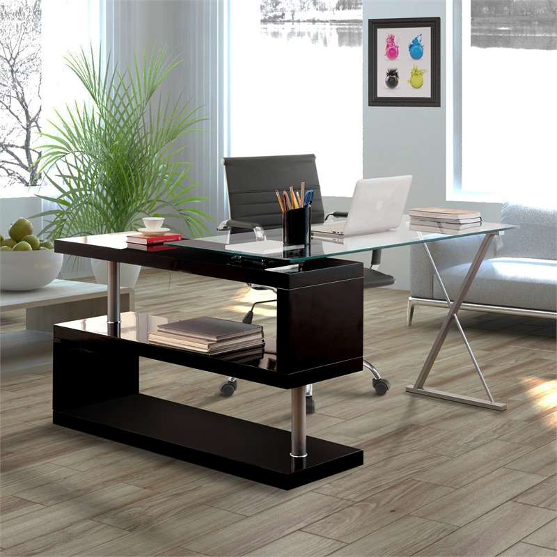 Furniture of America Fiora Modern Metal Swivel Writing Desk in Black
