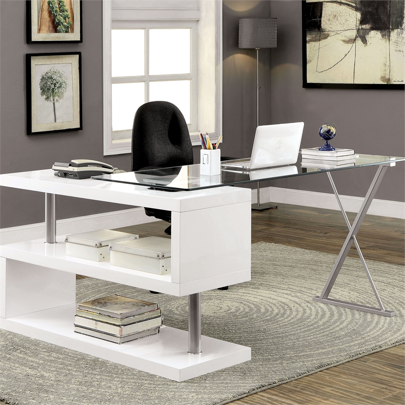 Furniture of America Fiora Modern Metal Swivel Writing Desk in White