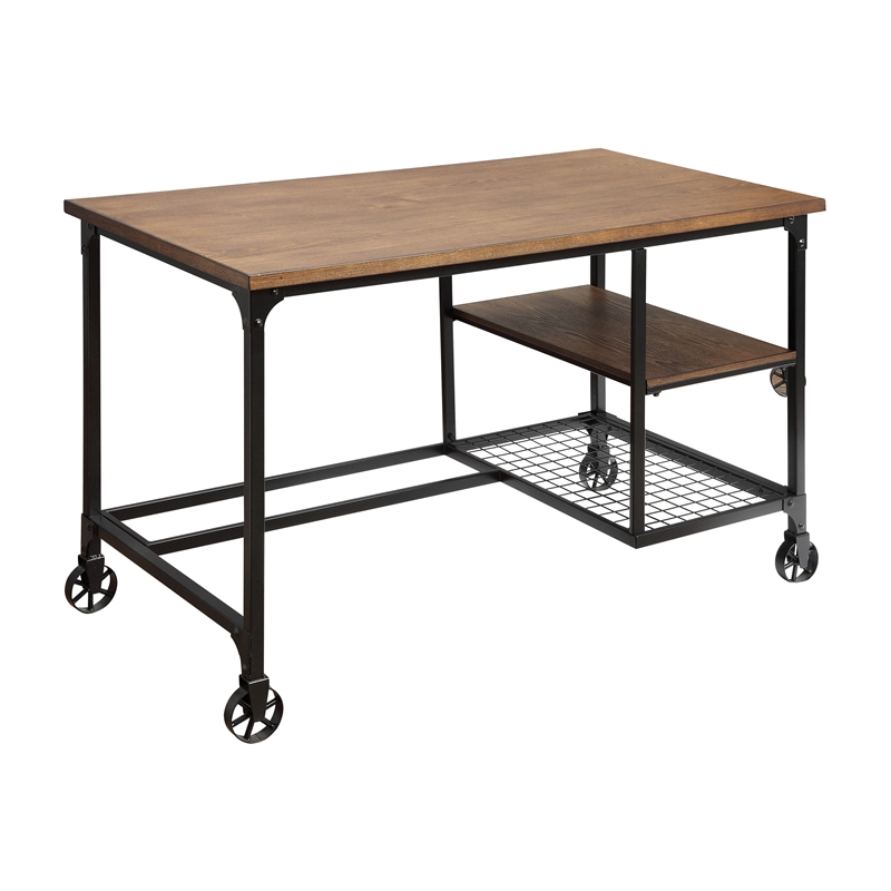 Furniture of America Amtex Metal Computer Desk with Casters in Antique