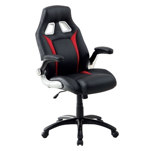 furniture of america trevor faux leather gaming chair in black