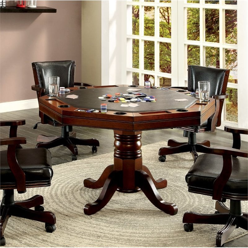 Furniture of America Deaton Traditional Wood Octagon Gaming Table in Cherry