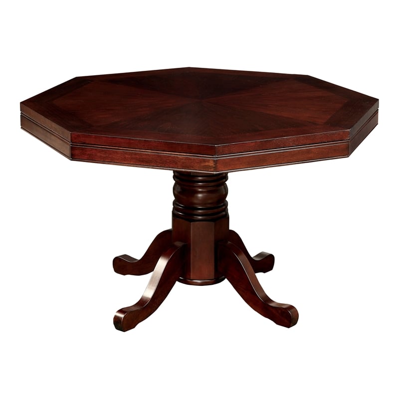 Furniture of America Deaton Traditional Wood Octagon Gaming Table in Cherry