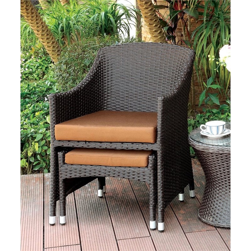 Furniture Of America Matson Espresso Rattan Patio Wicker Arm Chair And Ottoman Idf Ot2550 Ac