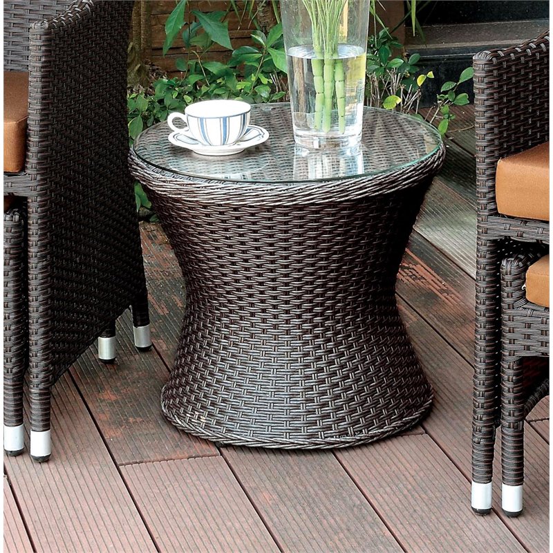 Furniture of America Matson Rattan Patio Wicker Round End Table in