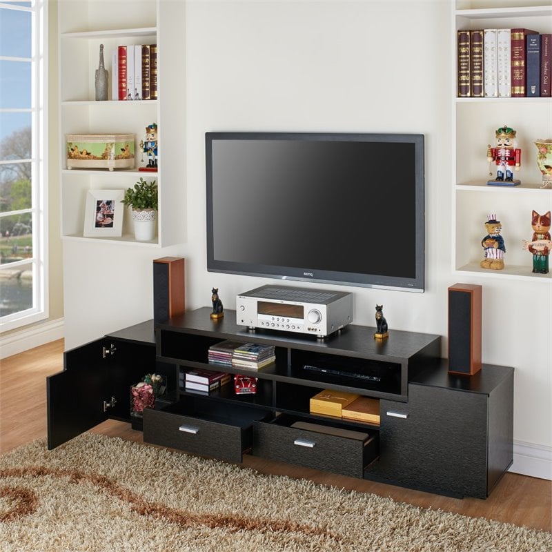 Furniture of America Braswell Wood Multi-Storage 72-Inch TV Stand in Black