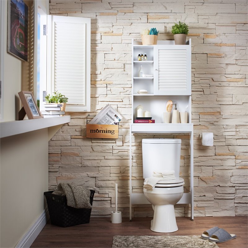 Furniture of America Daza Modern Wood Bathroom Space Saving Cabinet in White