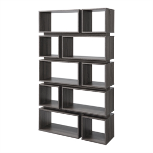 furniture of america ariana wood geometric bookcase in distressed gray