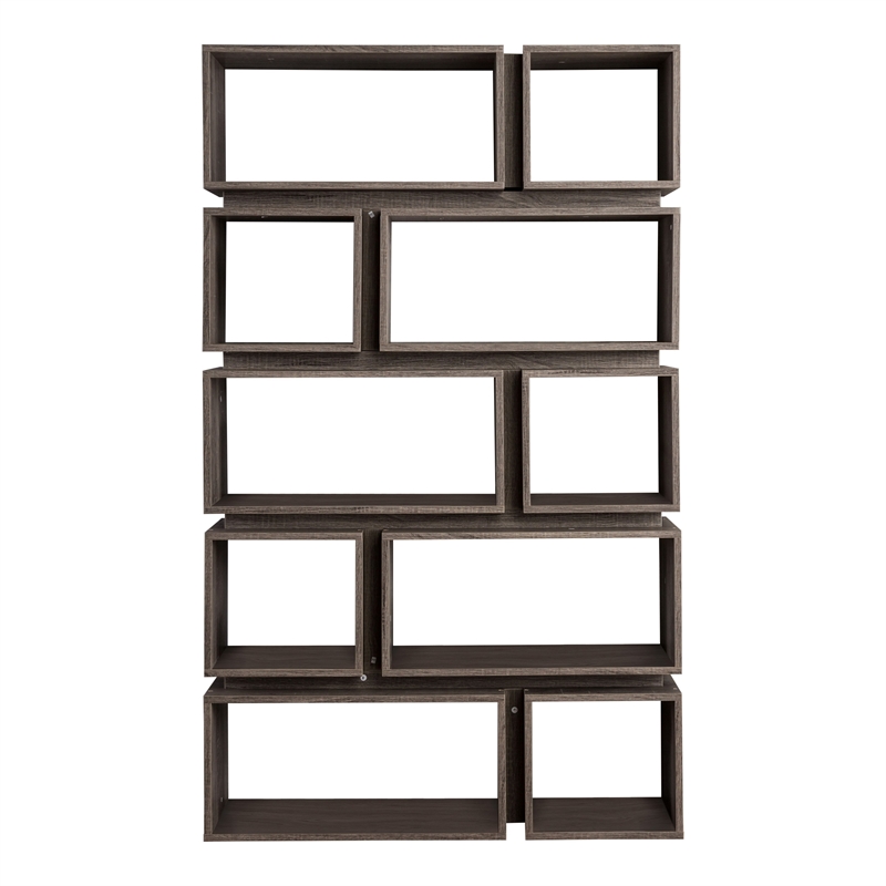 Furniture of America Ariana Wood Geometric Bookcase in Distressed Gray