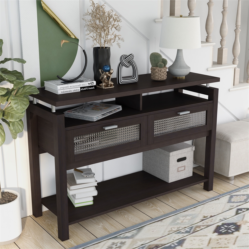 Furniture of America Tayler Contemporary Wood Storage Console Table in Espresso