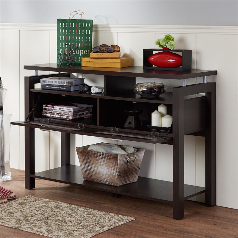 Espresso console table with shop storage