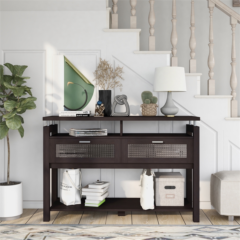 Furniture of America Tayler Contemporary Wood Storage Console Table in Espresso