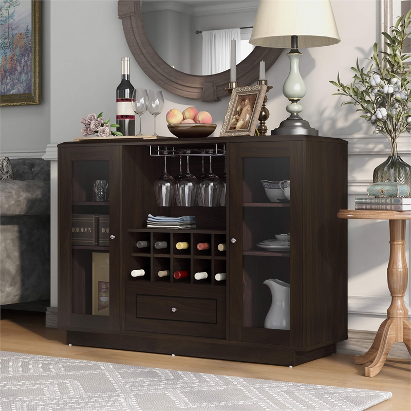 Furniture of America Bormie Contemporary Wood Multi-Storage Buffet in Espresso